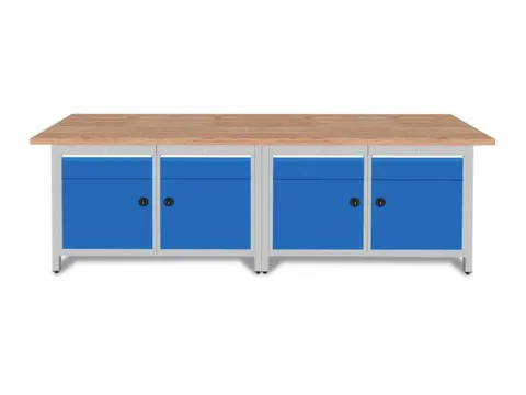 établi HxlxP 860x2800x750mm piètement RAL3003 faces avant RAL3003