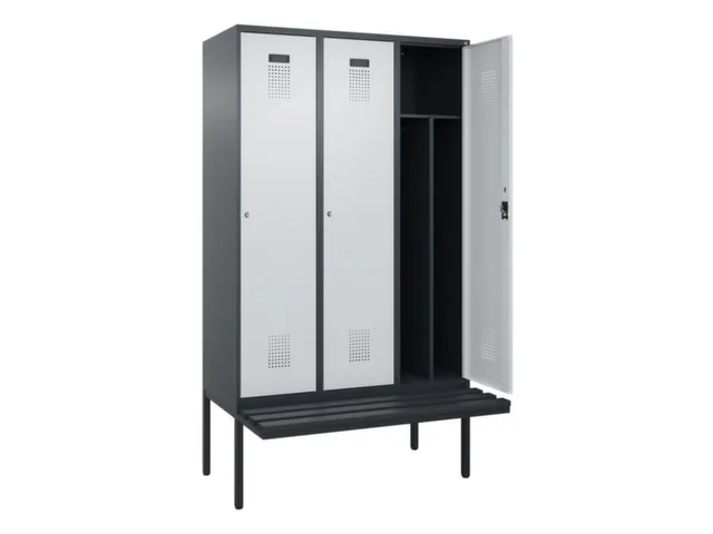 locker met bank,voor scheiding van kleding,HxBxD 2120x1200x815mm,3vak