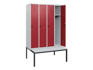 locker met bank,HxBxD 1950x1200x815mm,4vak,vak B 300mm,draaigrendel - 2