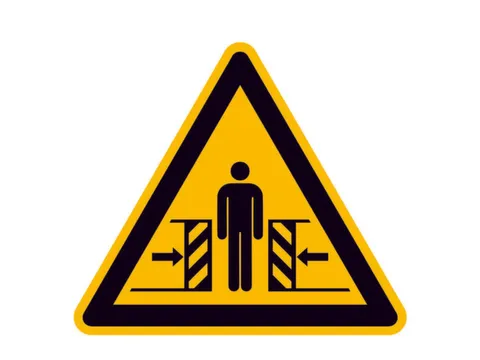 waarschuwingsbord,v. binnen/buiten,Waarschuwing voor pletgevaar