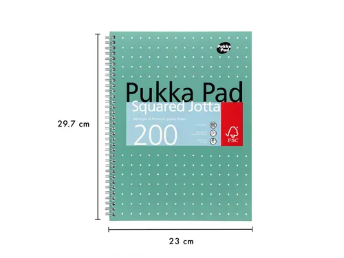 Collegeblok Pukka Pad Jotta A4 ruit 5x5mm 4-gaats 200 pag. 80gr groen