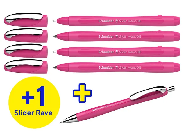 Balpen Schneider Memo XB Power Pink doos a 4 + 1 gratis