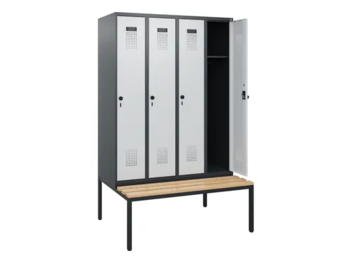 locker met bank,HxBxD 1950x1200x815mm,4vak,vak B 300mm,draaigrendel