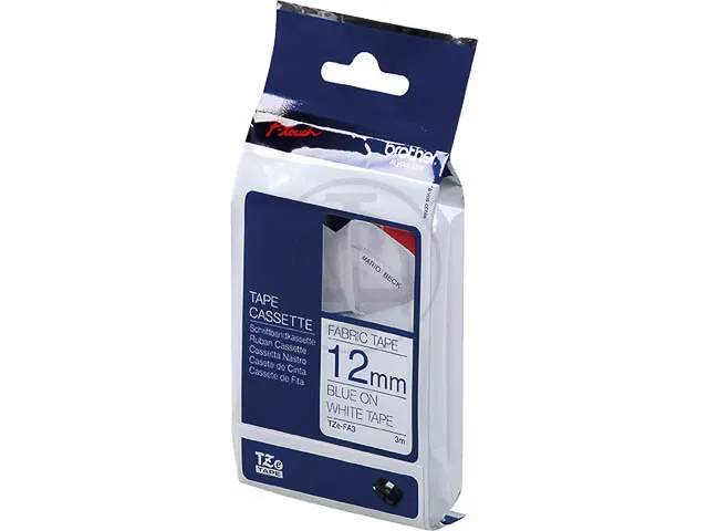 Lettertape Brother Tze-Fa3 P-Touch 12Mm Blauw op Wit Textieltape