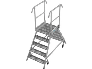 bordestrap,verrijdbaar,bordes H 1,2m,2x5treden m. R13-laag,aluminium - 1