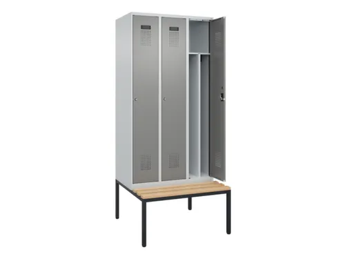 locker met bank,voor scheiding van kleding,HxBxD 2120x900x815mm,3vak
