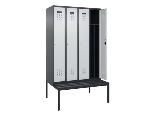 locker met bank,voor scheiding van kleding,HxBxD 2120x1200x815mm,4vak