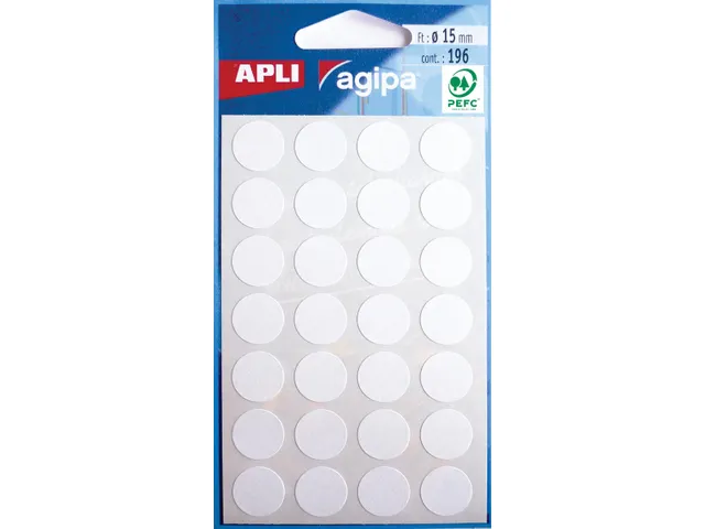 Ronde Etiketten In Etui Diameter 15 Mm, Wit, 196 Stuks, 28 Per Blad