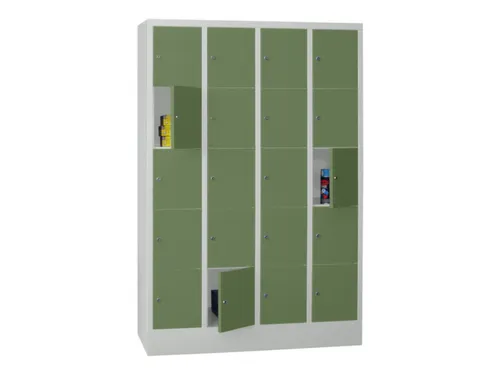 lockerkast,HxBxD 1850x1200x500mm,4x5vakken,RAL7035,front RAL6011