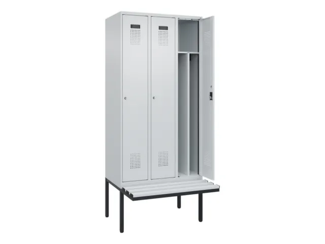 locker met bank,voor scheiding van kleding,HxBxD 2120x900x815mm,3vak