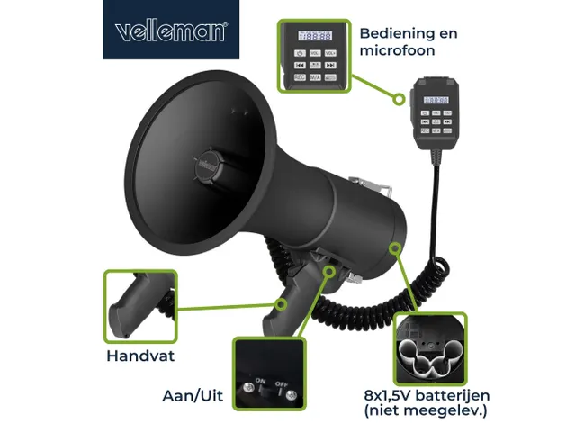 Krachtige Megafoon 50W met ingebouwde sirene Bluetooth