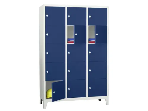 lockerkast,HxBxD 1850x1200x500mm,3x5vakken,RAL7035,front RAL5010