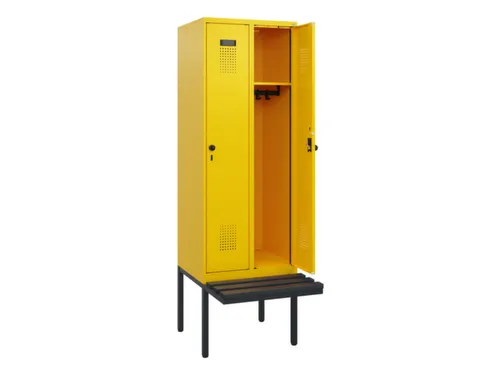 locker met bank,HxBxD 1950x600x815mm,2vak,vak B 300mm,draaigrendel