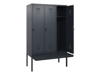 locker met bank,HxBxD 1950x1200x815mm,3vak,vak B 400mm,draaigrendel - 1