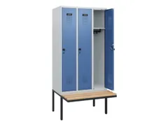 locker met bank,HxBxD 1950x900x815mm,3vak,vak B 300mm,draaigrendel
