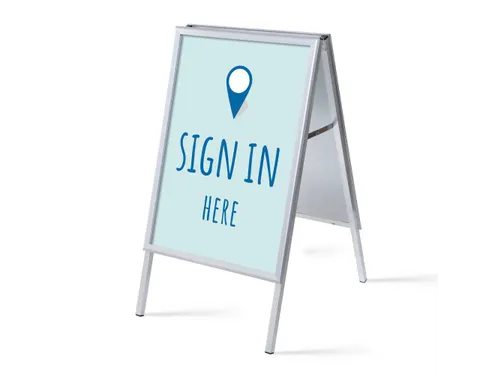 Stoepbord A1 complete set met print "Sign in here" Blauw