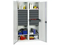 Materiaalkast 1800x1000x500mm 4legborden Uitschuifbaar 14laden Ral7035