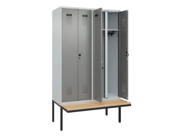 locker met bank,voor scheiding van kleding,HxBxD 2120x1200x815mm,4vak