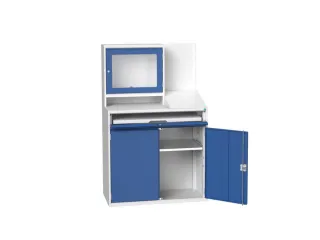 pc-kast monitorvak 1650x1050x550mm toetsenbordblad RAL7035+RAL5010 - 1