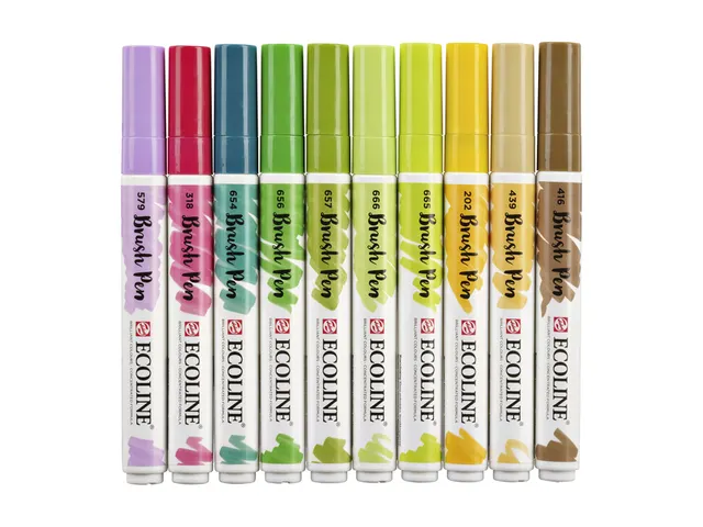 Brushpen Talens Ecoline set botanisch blister à 10 stuks assorti