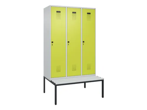 locker met bank,HxBxD 2120x1200x815mm,3vak,vak B 400mm,draaigrendel