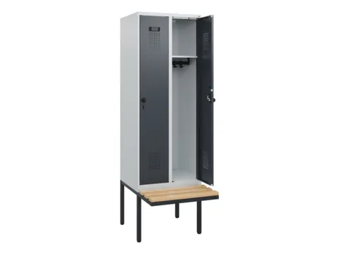 locker met bank,HxBxD 1950x600x815mm,2vak,vak B 300mm,draaigrendel