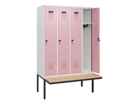 locker met bank,HxBxD 1950x1200x815mm,4vak,vak B 300mm,draaigrendel