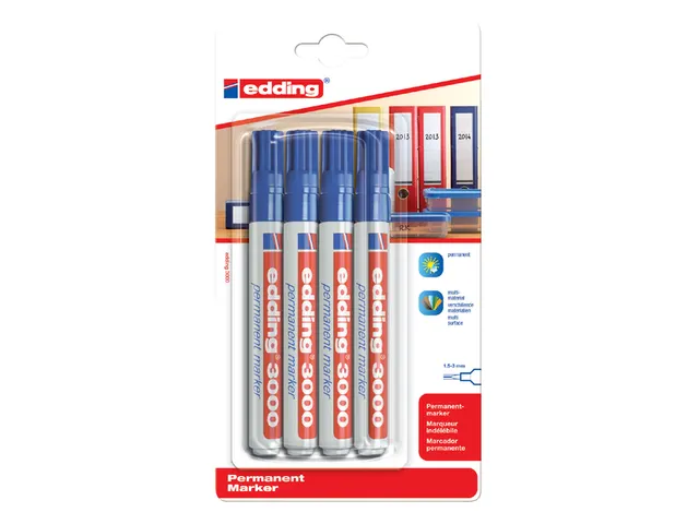 Viltstift edding 3000 rond blauw 1.5-3mm blister à 4st