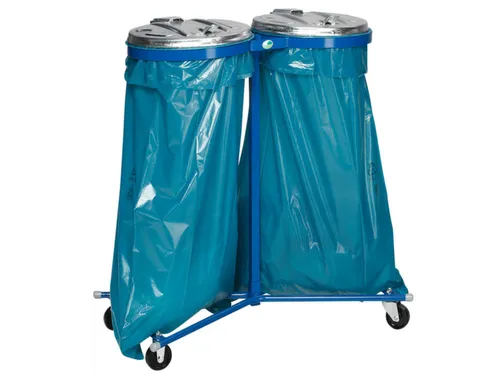 Dubbele Afvalverzamelaar Blauw Verrijdbaar 1020x860x500mm 120 Liter