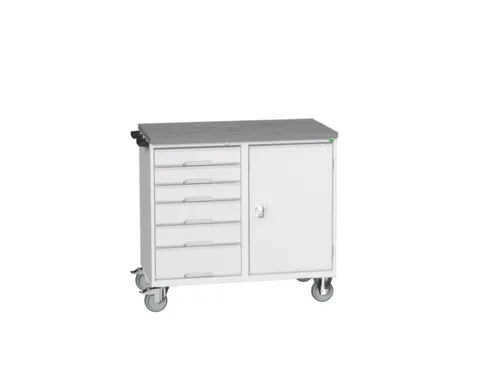 montagetafel 980x1050x600mm linoleumblad 6 laden kast front RAL7035