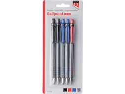 Balpen Quantore rubbergrip drukknop medium assorti, blister 5 stuks