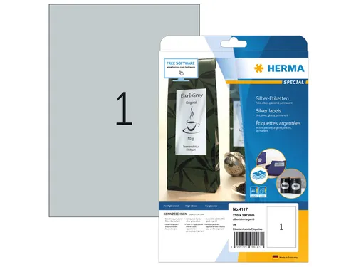 HERMA 4114 Zilver folie-etiketten A4 210x297mm Glossy 25 stuks