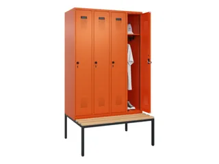 locker met bank,HxBxD 2120x1200x815mm,4vak,vak B 300mm,draaigrendel - 1
