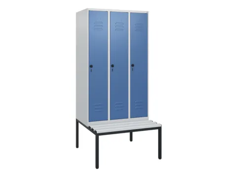 locker met bank,HxBxD 1950x900x815mm,3vak,vak B 300mm,draaigrendel