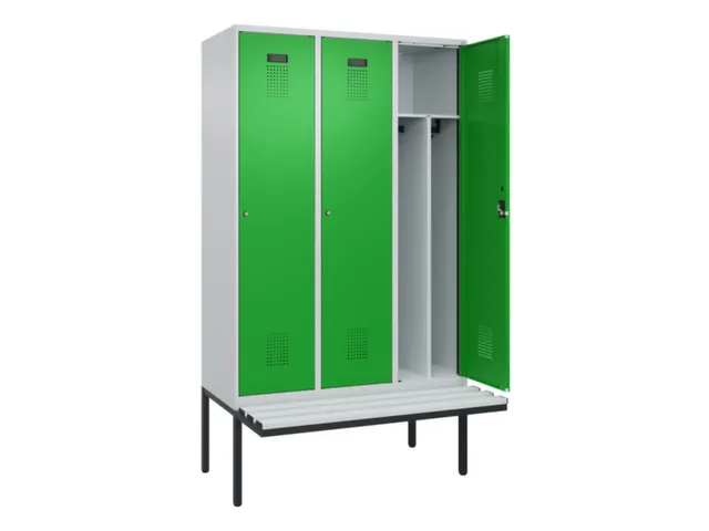 locker met bank,voor scheiding van kleding,HxBxD 2120x1200x815mm,3vak