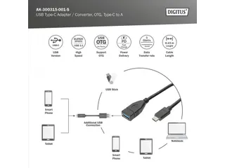 USB Type-C-adapterkabel OTG Type-C-A St/Bu 0,15m 3A 5GB 3.0-versie zwa - 2