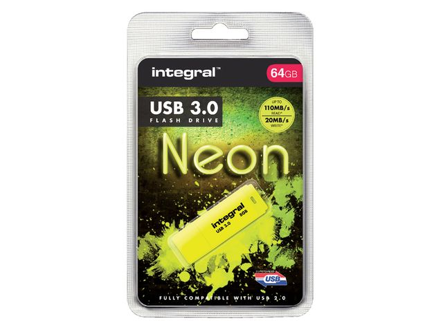 USB-stick 3.0 Integral 64GB neon geel | USB-StickShop.nl