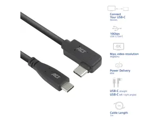 Kabel ACT USB-C standaard naar USB-C hoek 10Gbps 1m - 8