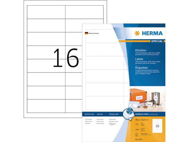 Etiket Herma 4815 96.5x33.8mm Wit 1600 stuks | HermaLabels.nl
