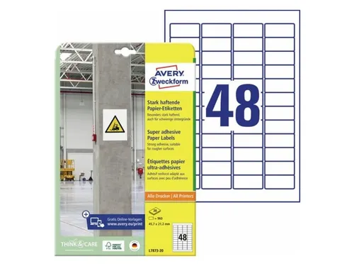 Avery Zweckform L7873 Sterk klevende etiketten A4 45,7x21,2mm 960 stuk