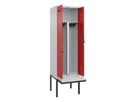 PBM-locker met bank,HxBxD 2120x600x815mm,2vak,vak B 300mm,draaigrendel