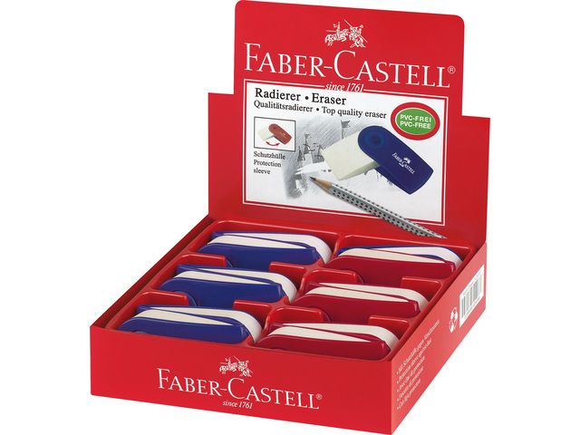 gum Faber-Castell SLEEVE rood/blauw display a 12 stuks assorti | FaberCastellShop.nl