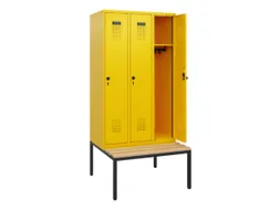 locker met bank,HxBxD 1950x900x815mm,3vak,vak B 300mm,draaigrendel