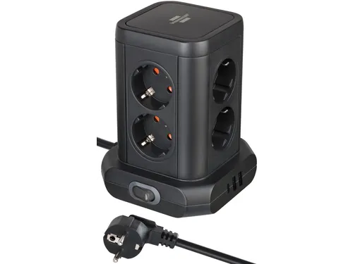 Brennenstuhl Stekkerdoos Toren 8-voudig met 2x USB-A 1x USB-C Zwart
