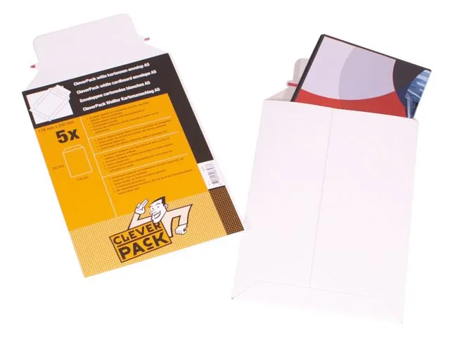 Envelop CleverPack karton B4 250x353mm wit pak à 5 stuks