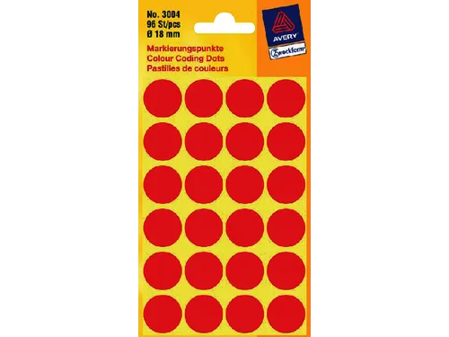 Etiket Avery Zweckform 3004 Rond Ø18mm Rood 96 Stuks