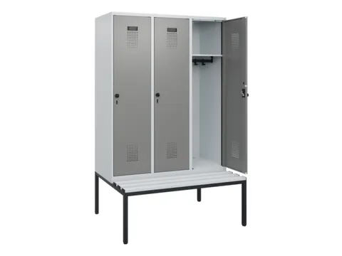locker met bank,HxBxD 1950x1200x815mm,3vak,vak B 400mm,draaigrendel
