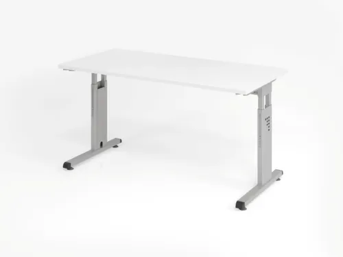 bureau,HxBxD 650-850x1400x670mm,blad wit,C-voet zilverkleurig