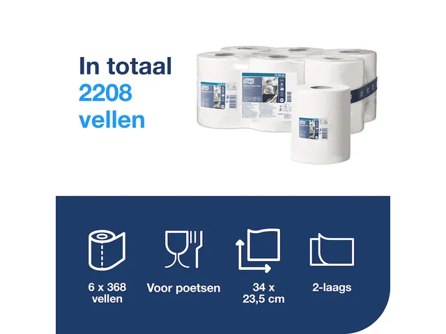 Poetspapier Tork M2 Plus Premium 2-laags 125m wit 130044