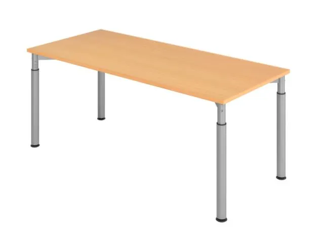 bureau,HxBxD 680-820x1800x800mm,blad beuken,4voeten zilverkleurig